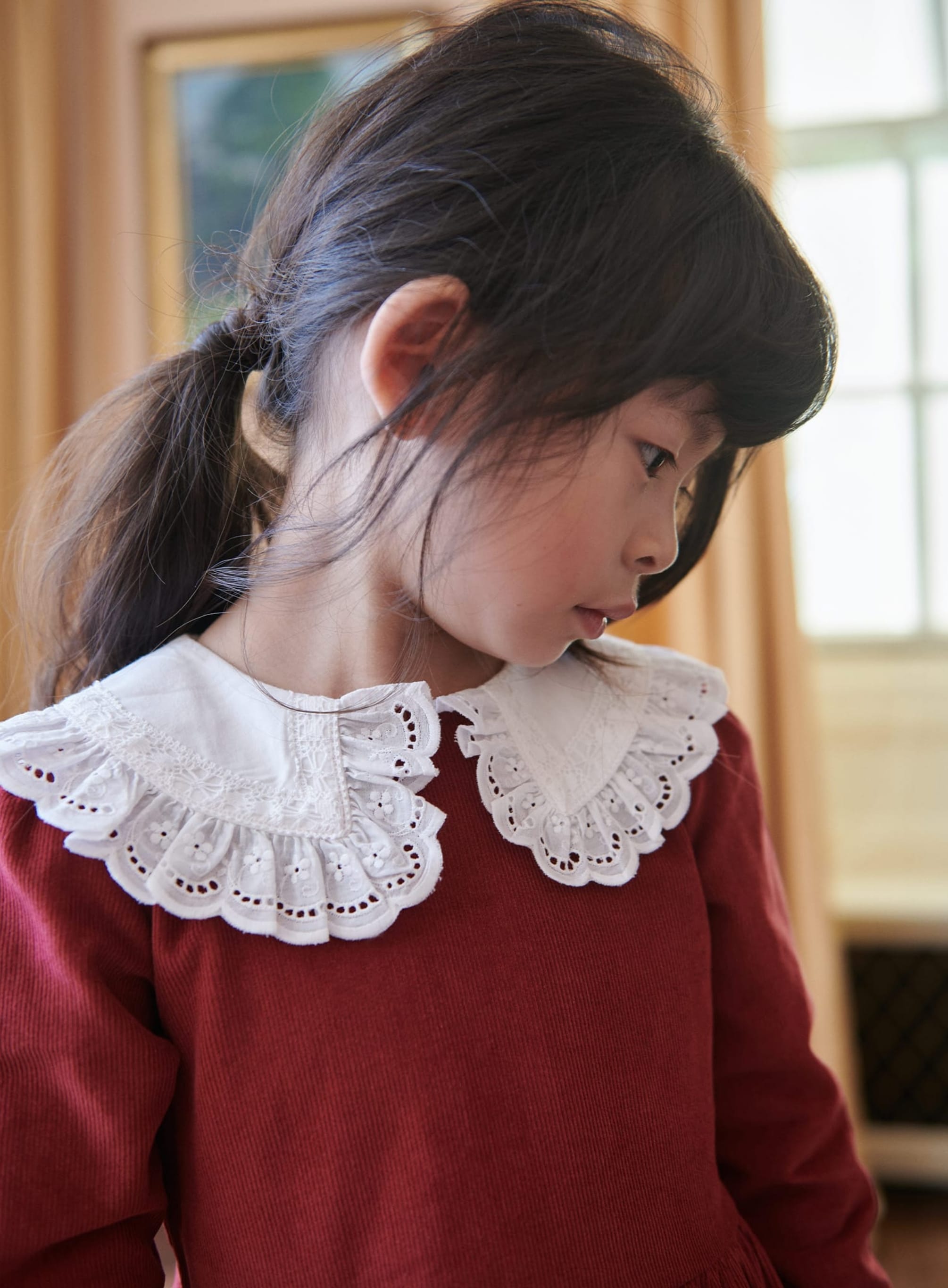 Floral, Short Sleeve Blouse with Peter Pan Collar, for Girls - ecru, Girls