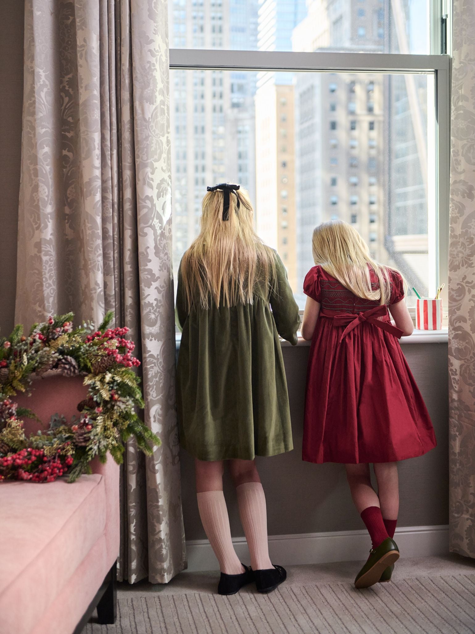 Burgundy Victoria Taffeta Girl Hand-Smocked Dress