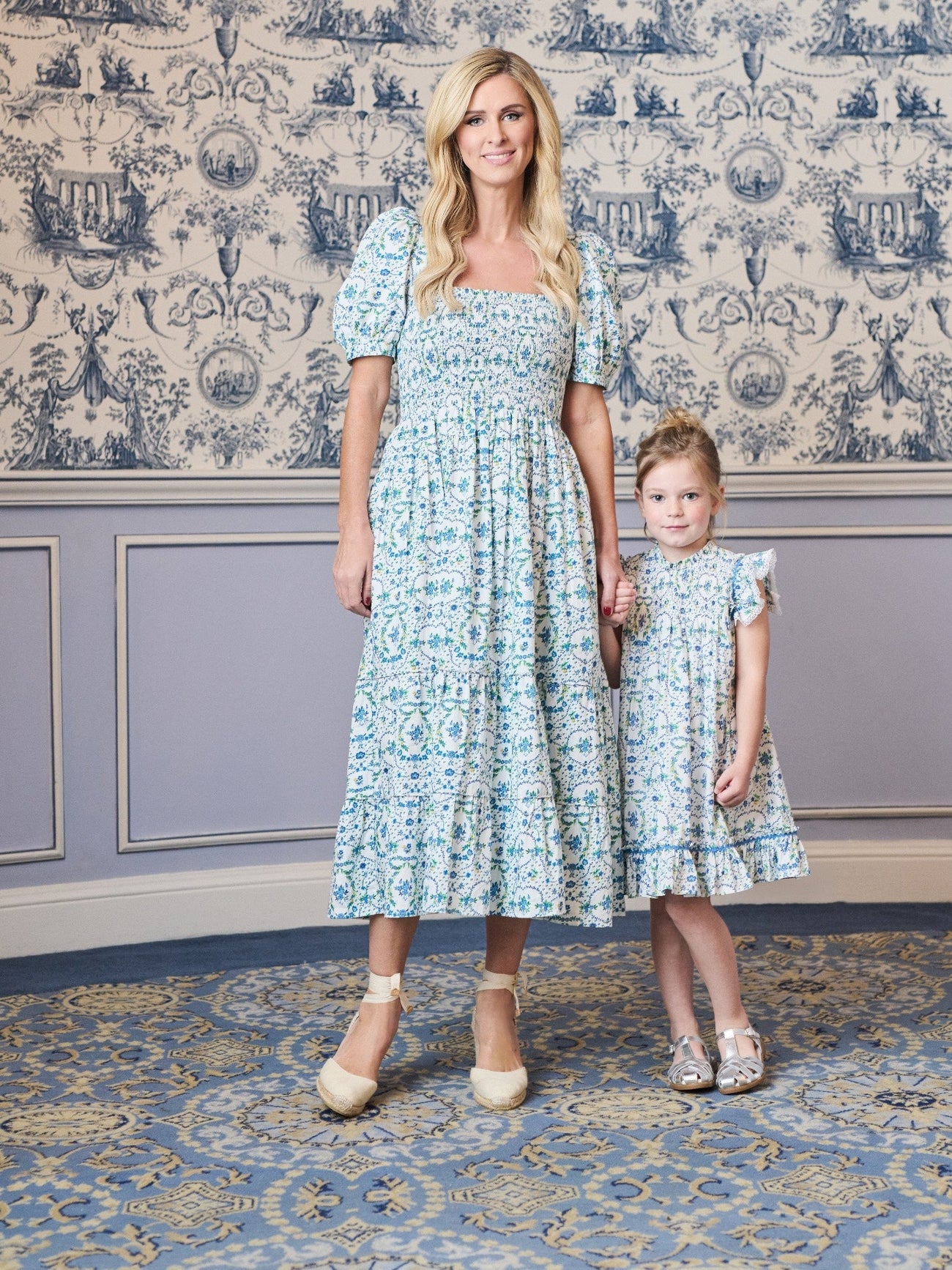 Nicky Hilton x La Coqueta Blue Bow Floral Lily-Grace Girl Empire Dress