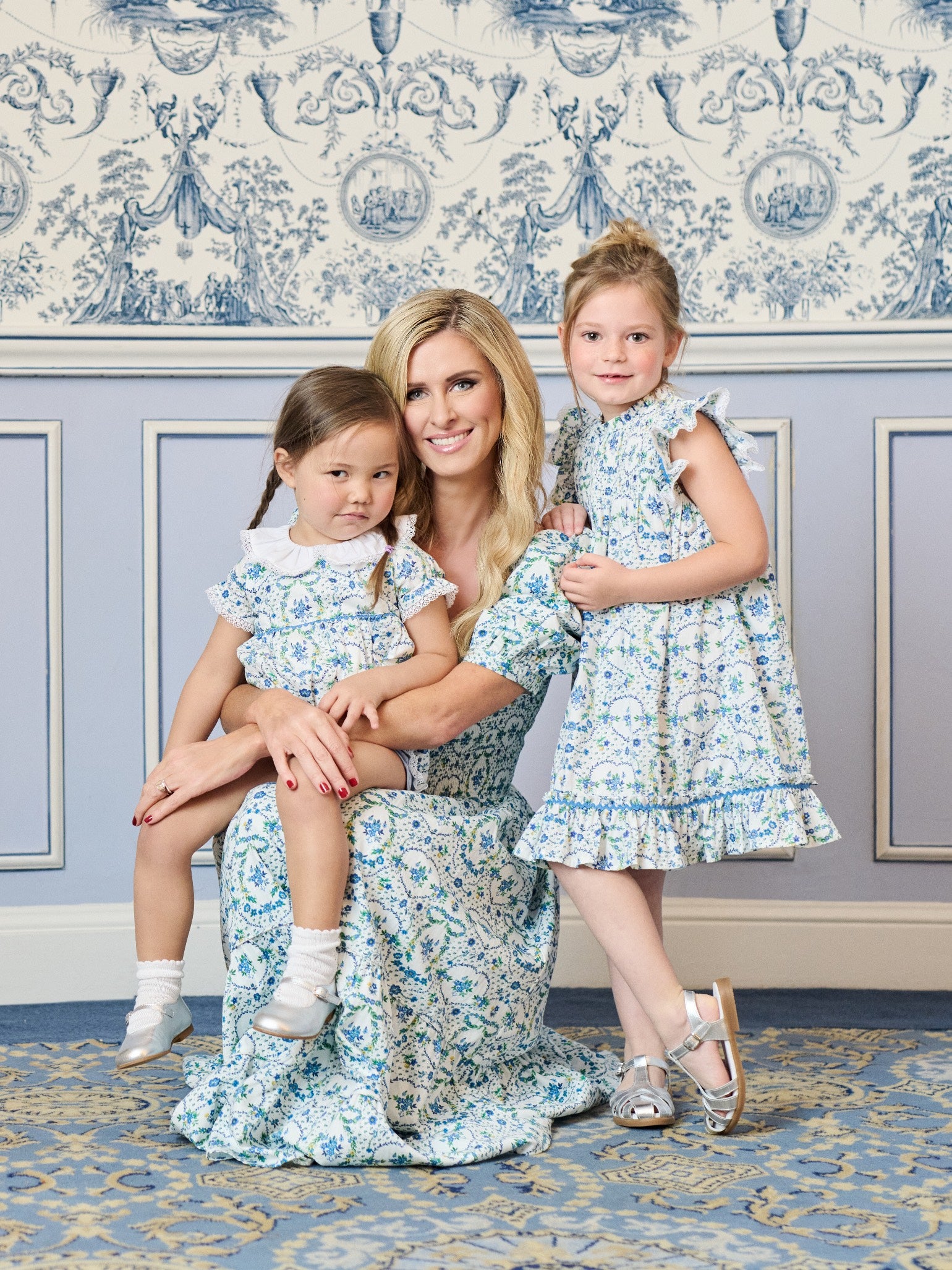 Nicky Hilton x La Coqueta Blue Bow Floral Lily-Grace Girl Empire Dress