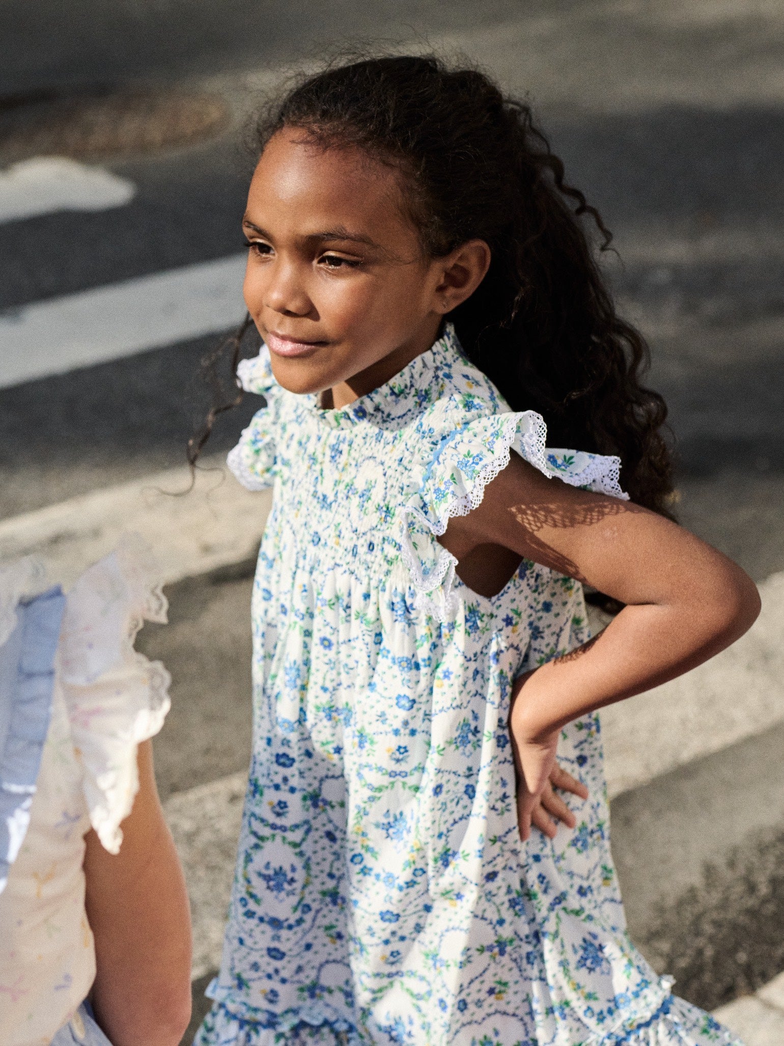 Nicky Hilton x La Coqueta Blue Bow Floral Lily-Grace Girl Empire Dress