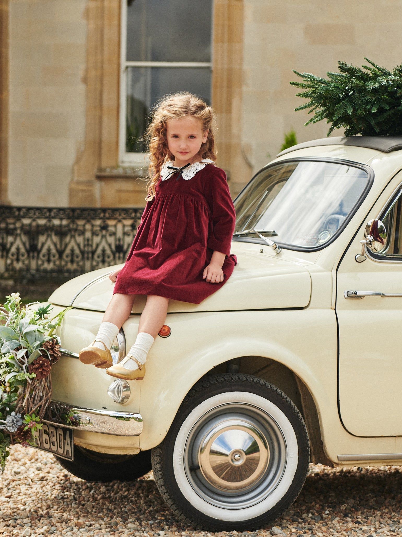 Burgundy Antonella Velvet Girl Dress