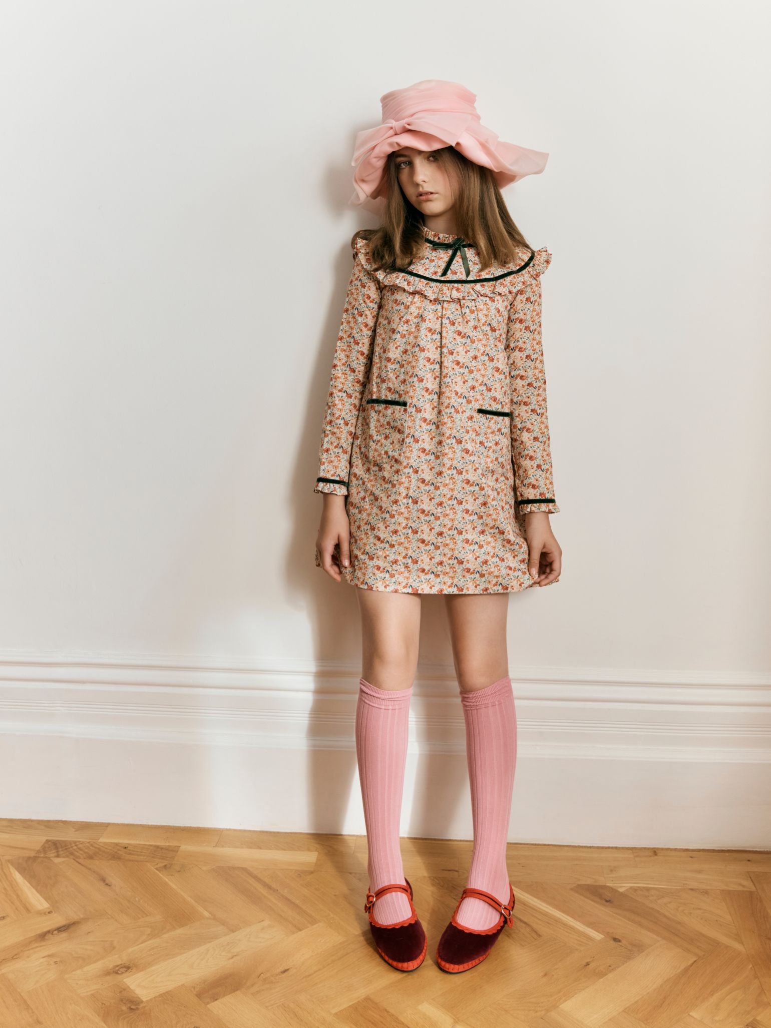 Flabelus x La Coqueta Girl Burgundy Velvet Girl Mary Jane Shoes