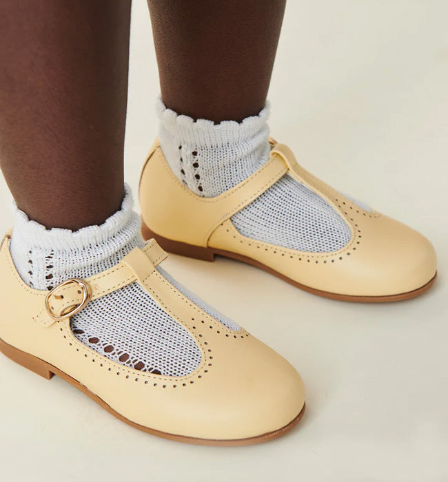 Pale Yellow Leather Baby Mary Jane Shoes | La Coqueta Kids US