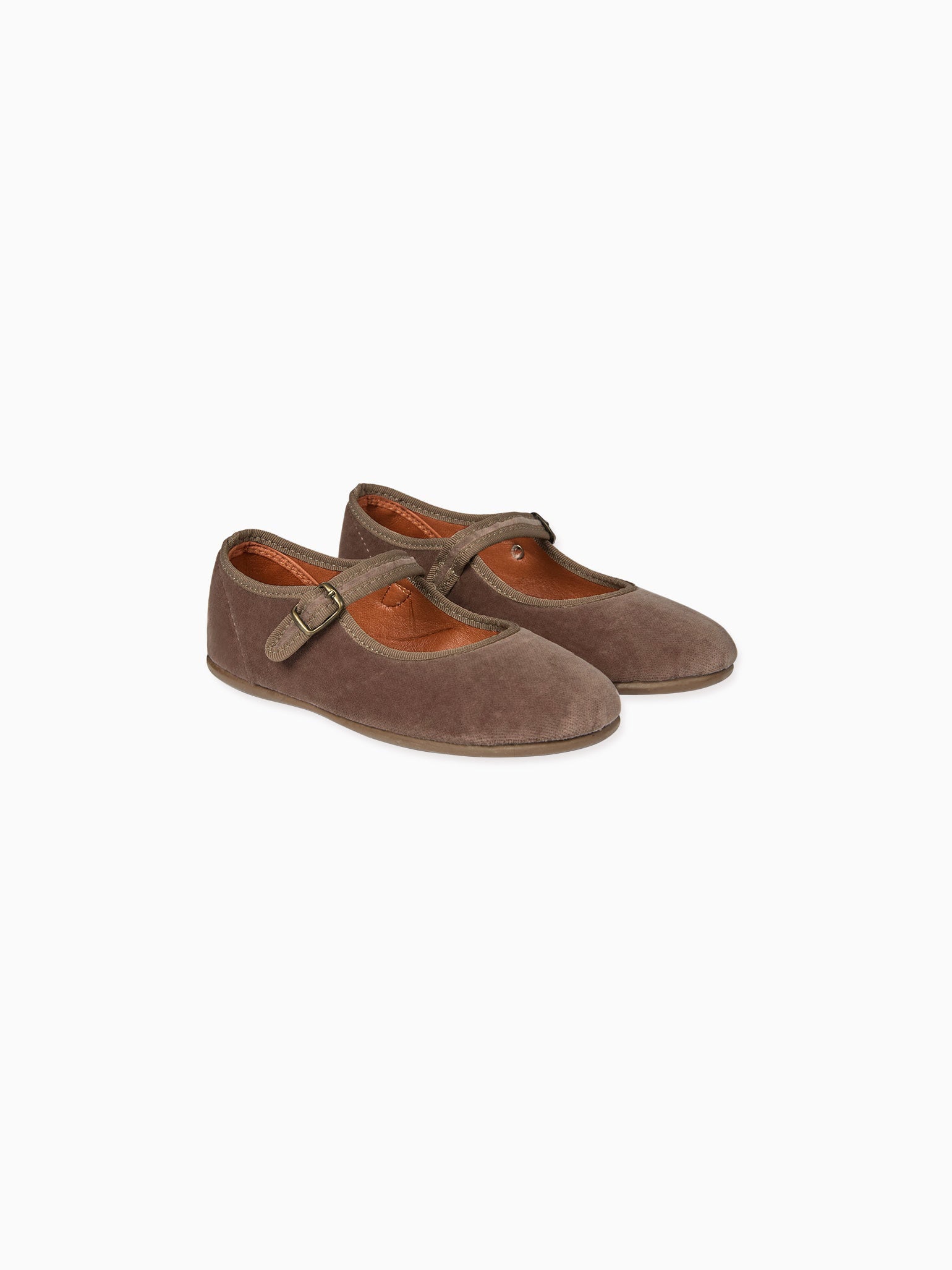 Taupe Velvet Girl Mary Jane Shoes