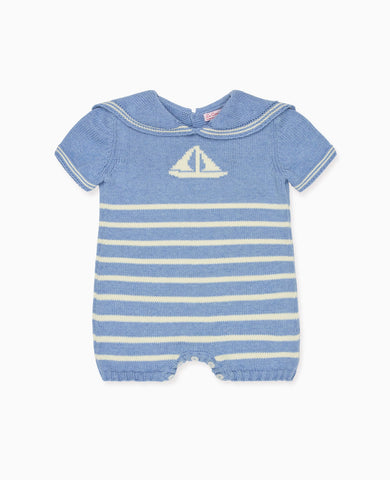 Blue Adrin Cotton Baby Knitted Playsuit