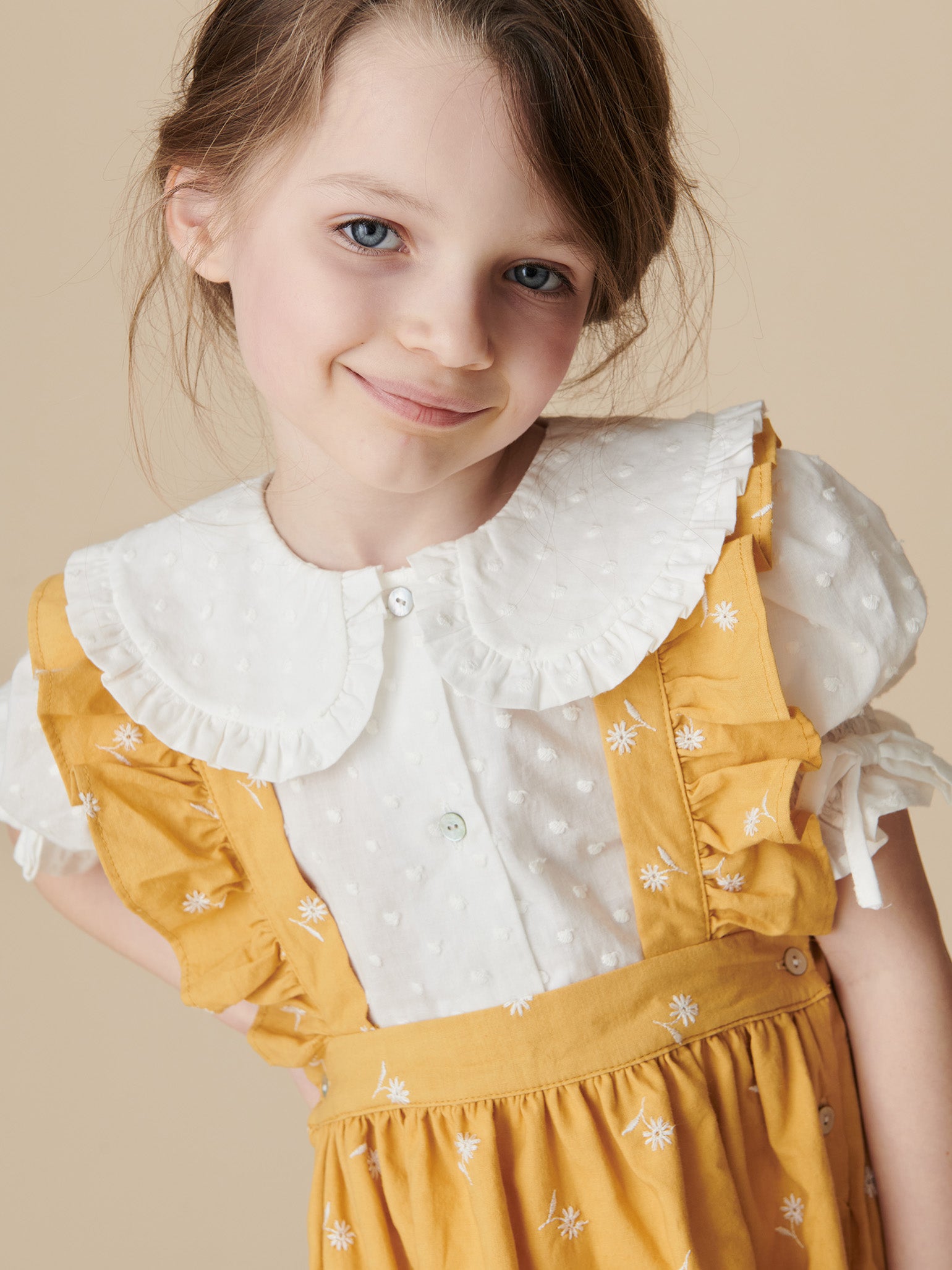 Mustard Floral Agata Girl Pinafore Skirt