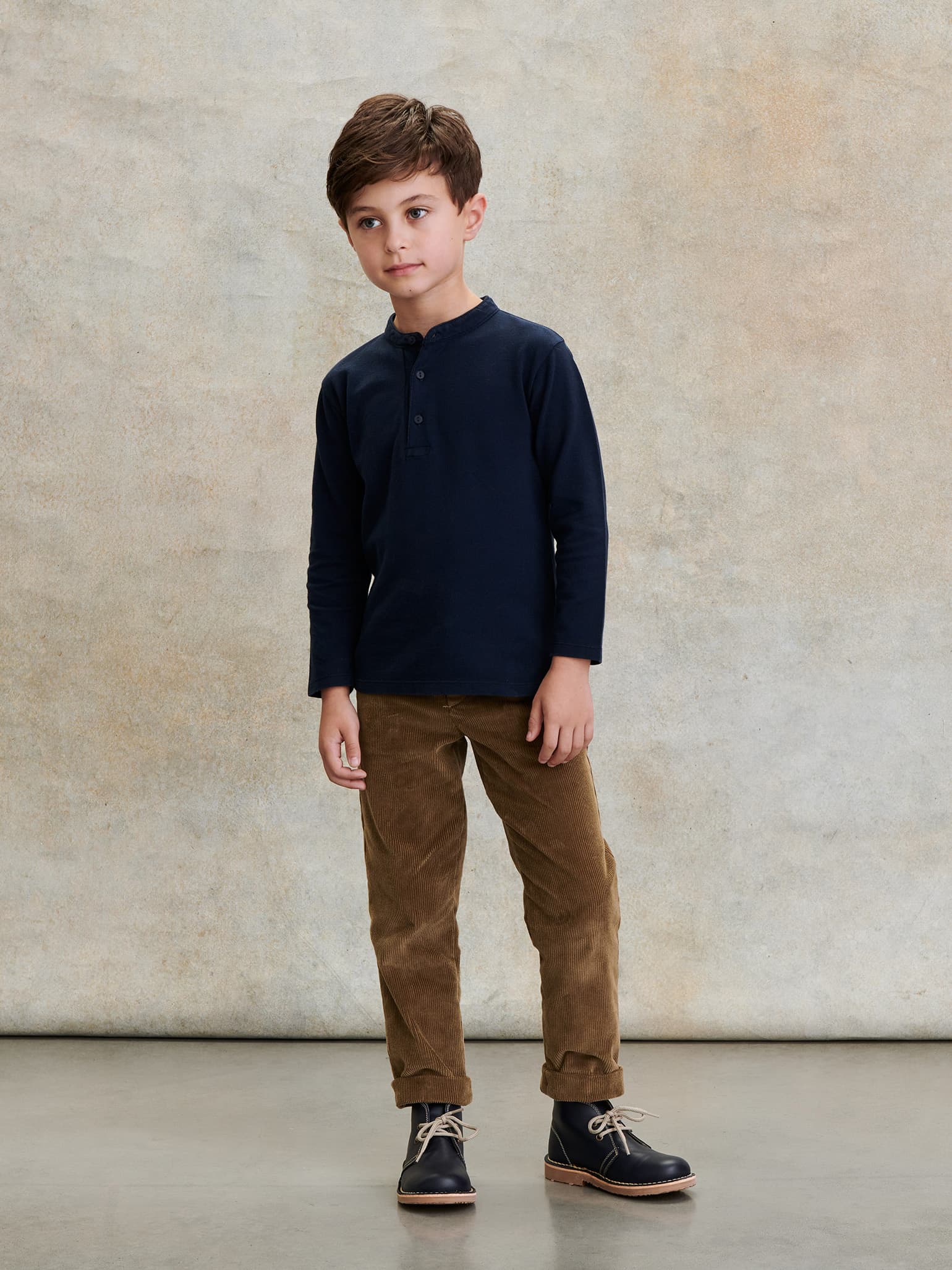 Navy Alcomo Long Sleeve Boy Polo Shirt