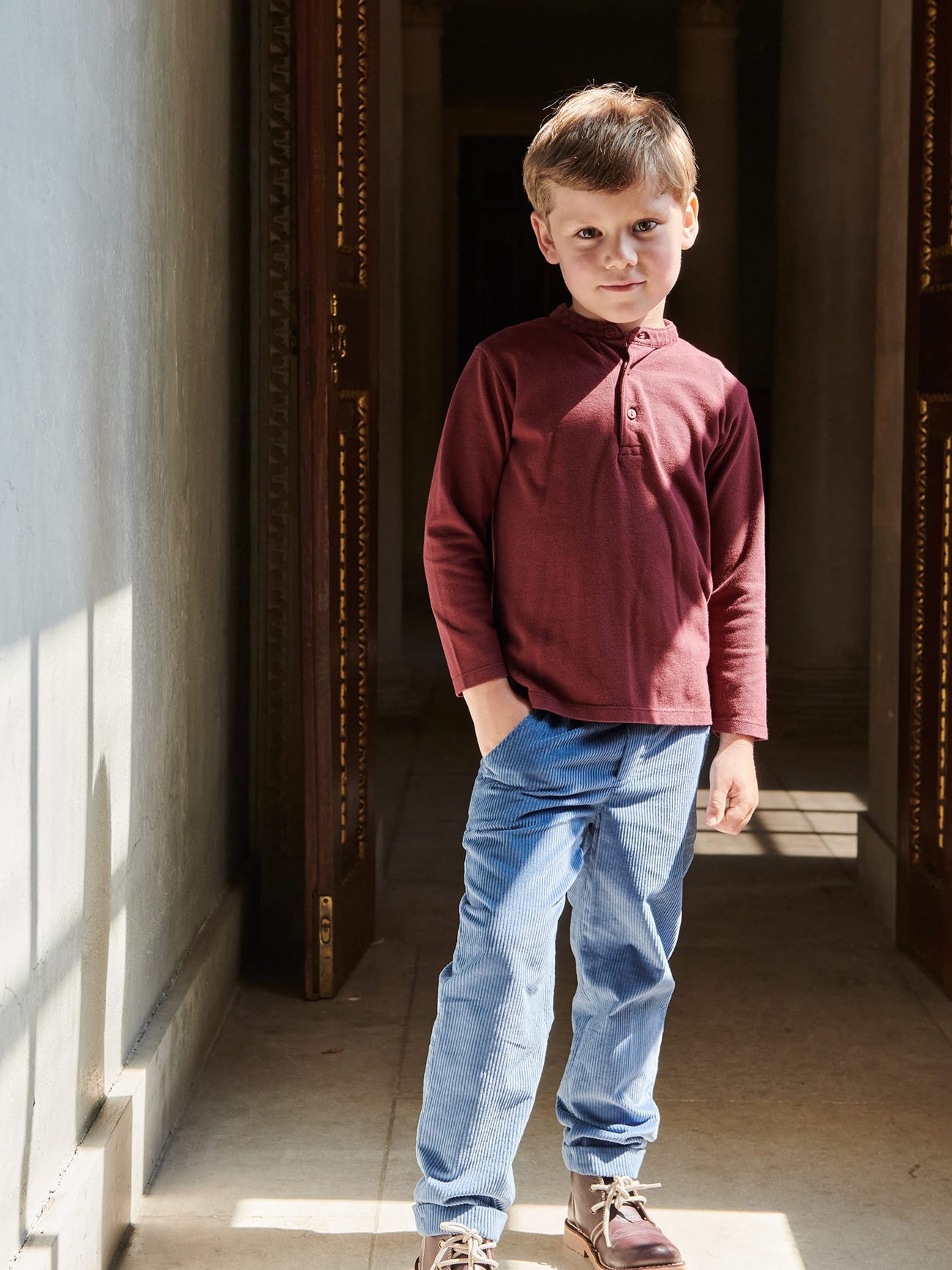 Burgundy Alcomo Long Sleeve Boy Polo Shirt
