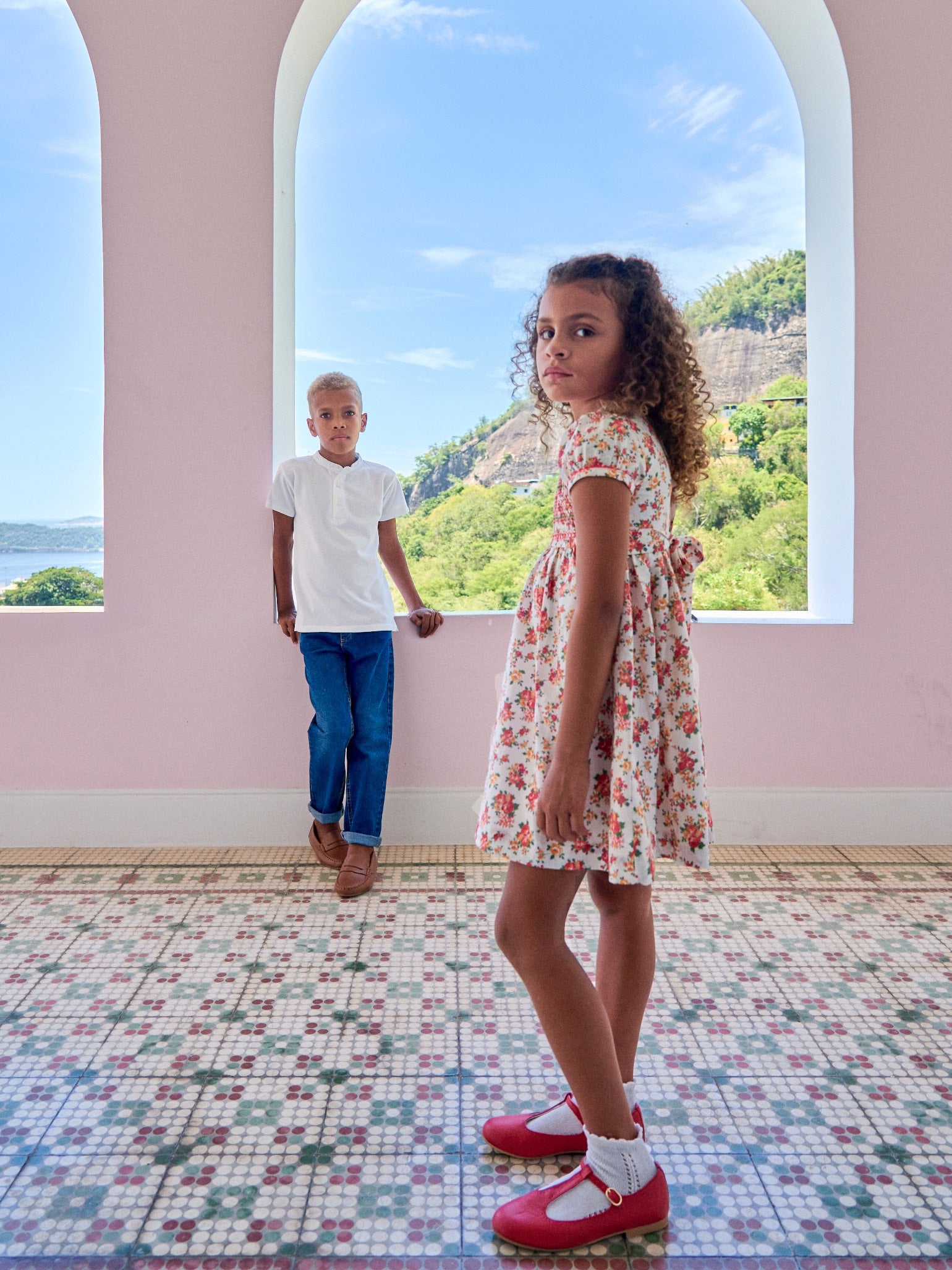 Coral Floral Soraya Girl Hand-Smocked Dress