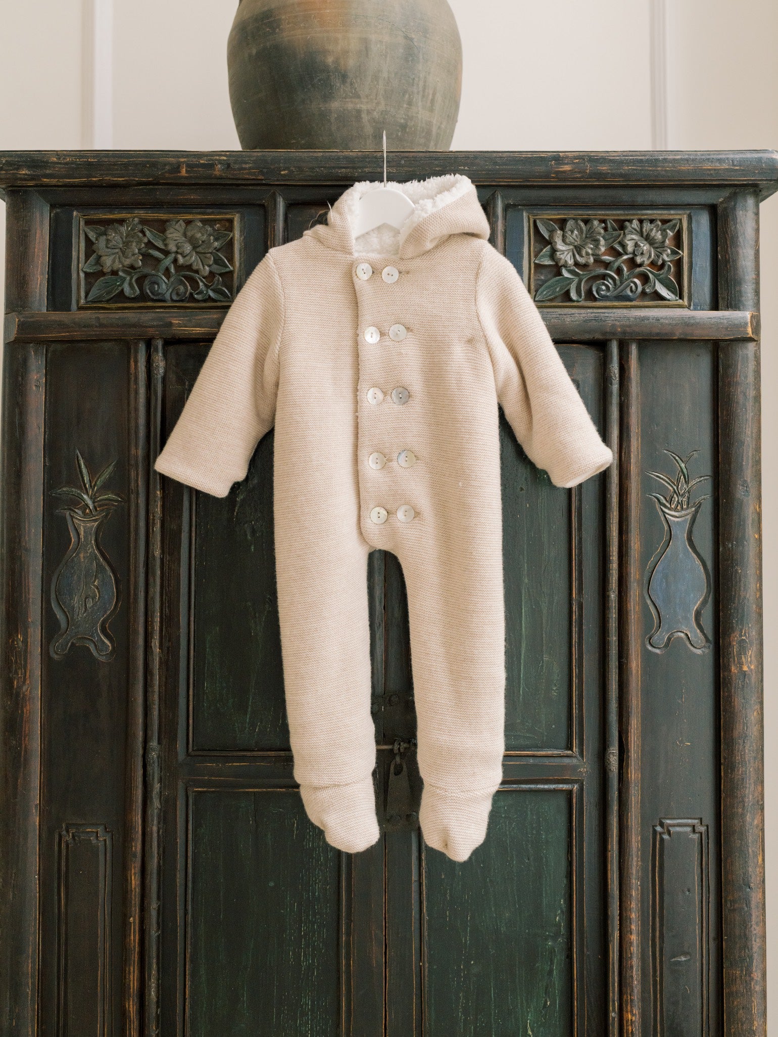 Oatmeal Melange Alejo Merino Baby Snowsuit | La Coqueta Kids UK