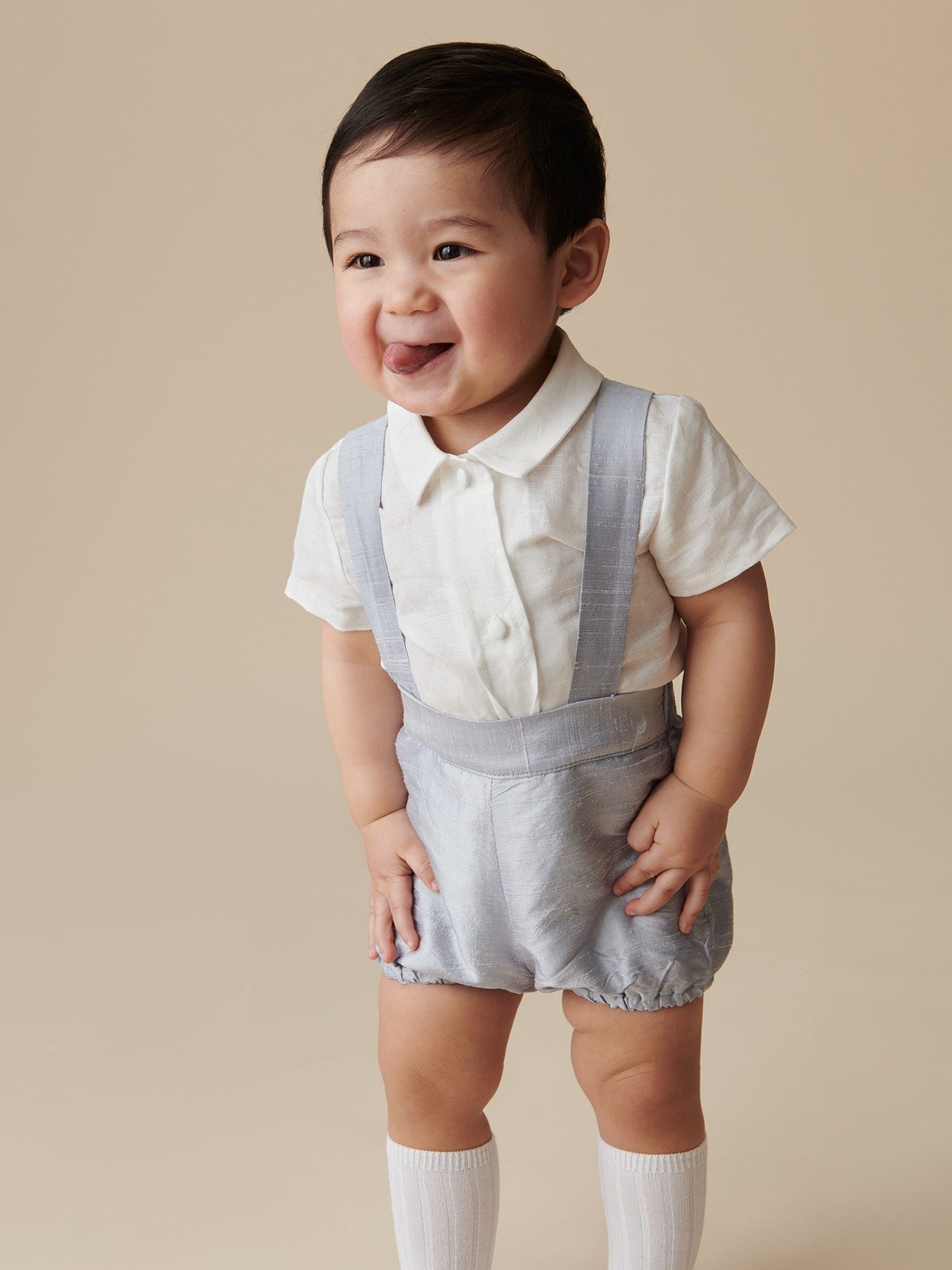 Light Blue Aliso Ceremony Silk Baby Boy Set