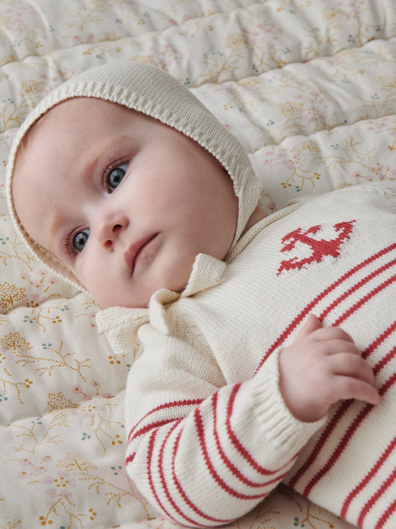 Red Stripe Ancla Cotton Baby Knitted Set