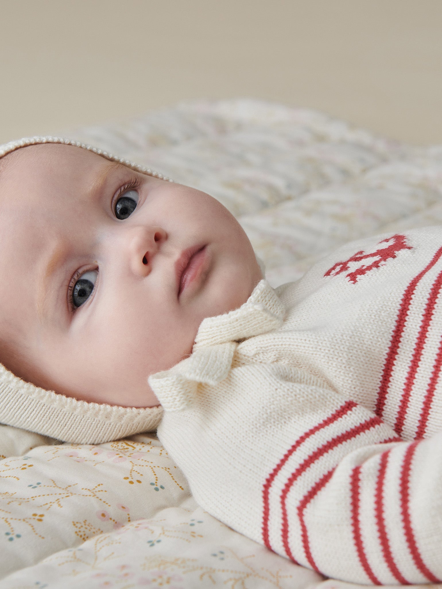 Red Stripe Ancla Cotton Baby Knitted Set