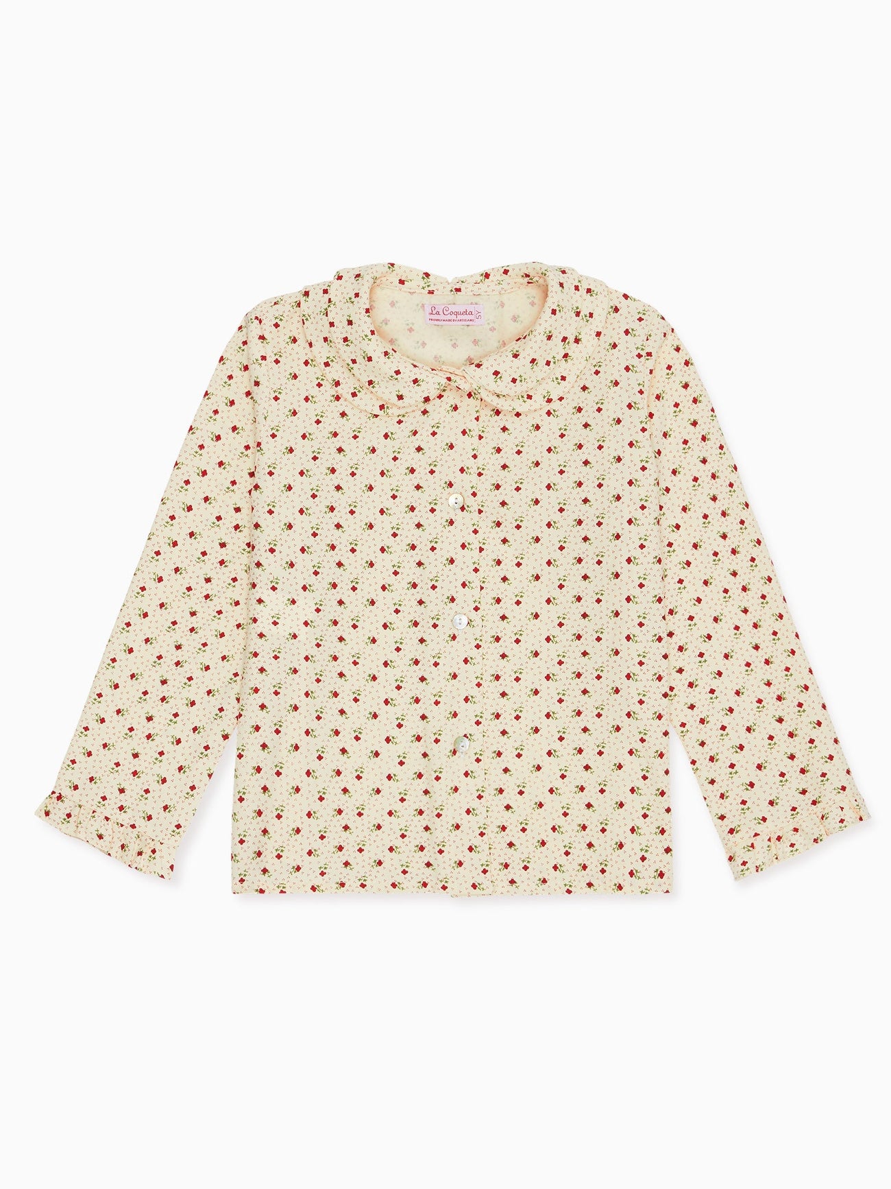 Cream Floral Ania Long Sleeve Girl Shirt