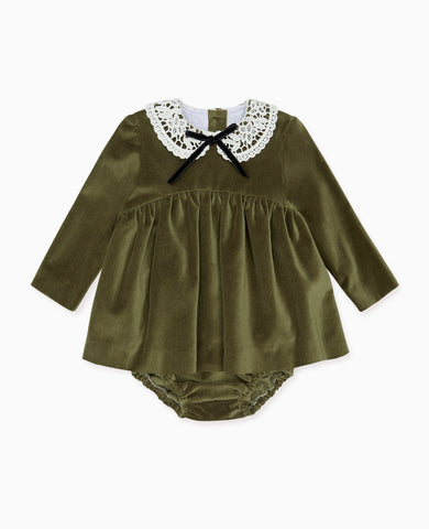 Green Antonella Velvet Baby Girl Set