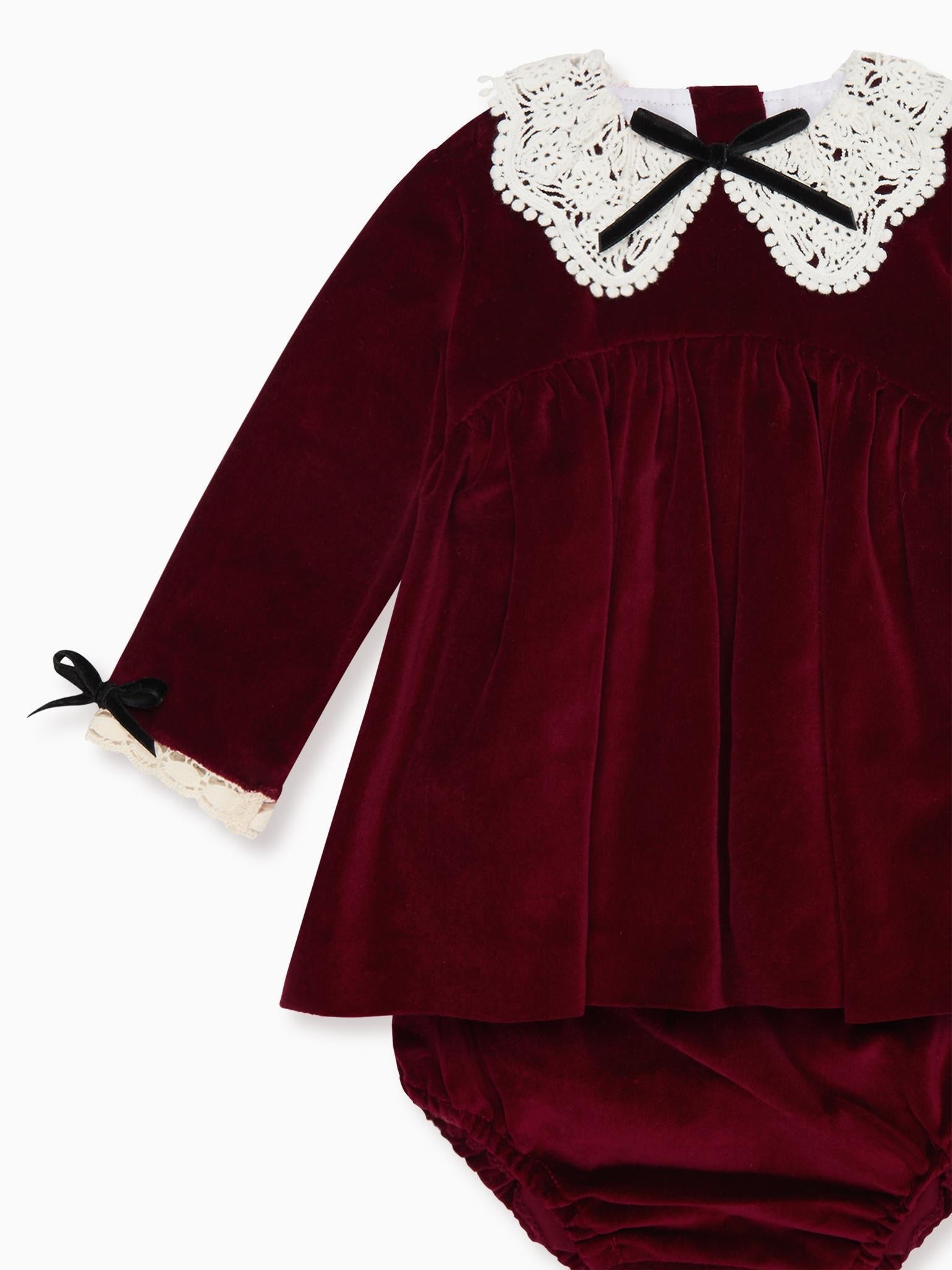 Burgundy Antonella Velvet Baby Girl Set