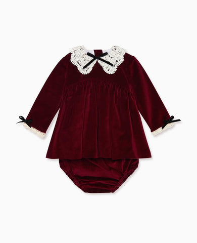 Burgundy Antonella Velvet Baby Girl Set