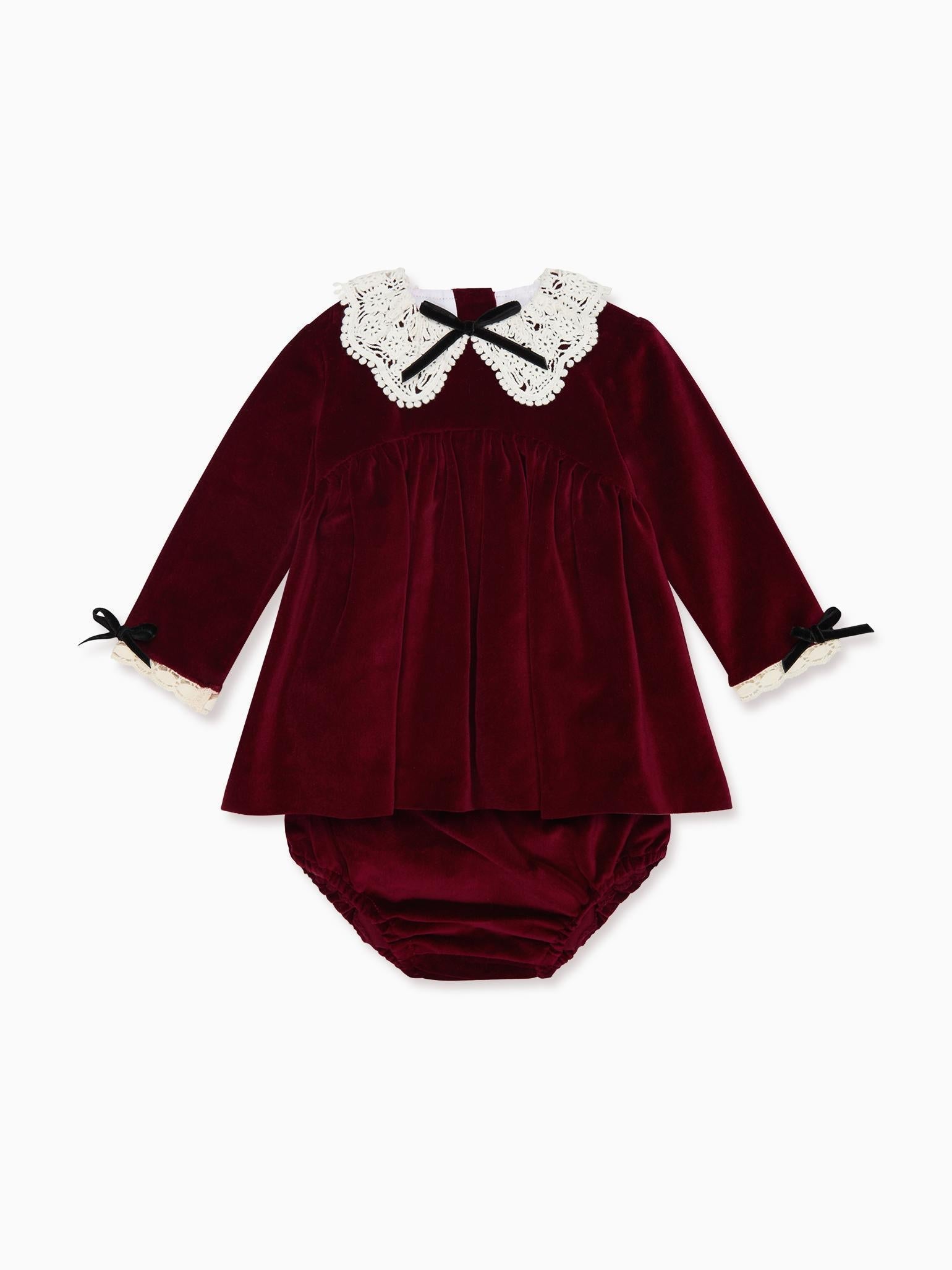 Burgundy Antonella Velvet Baby Girl Set
