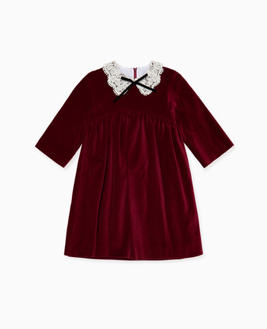 Burgundy Antonella Velvet Girl Dress