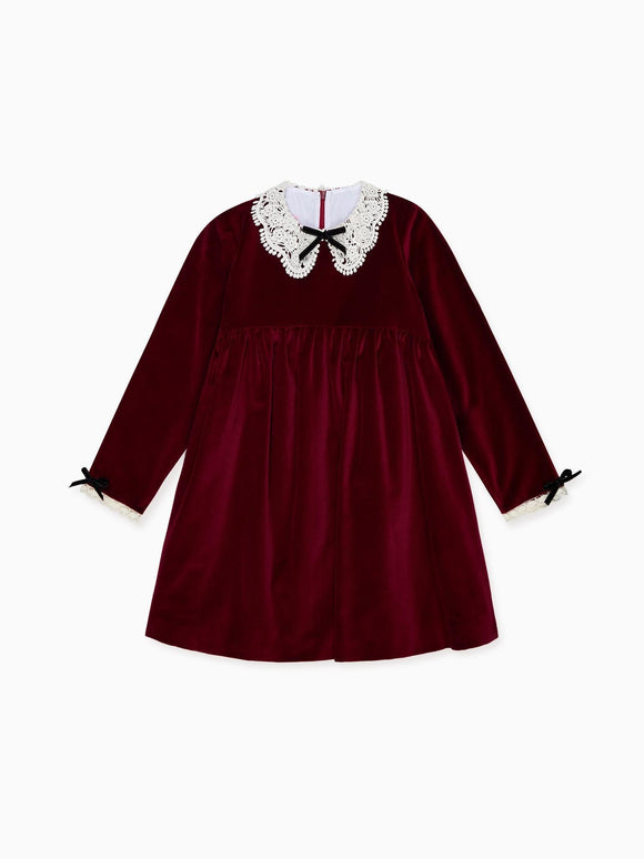 Burgundy Antonella Velvet Girl Empire Dress