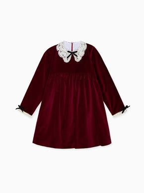 Burgundy Antonella Velvet Girl Empire Dress