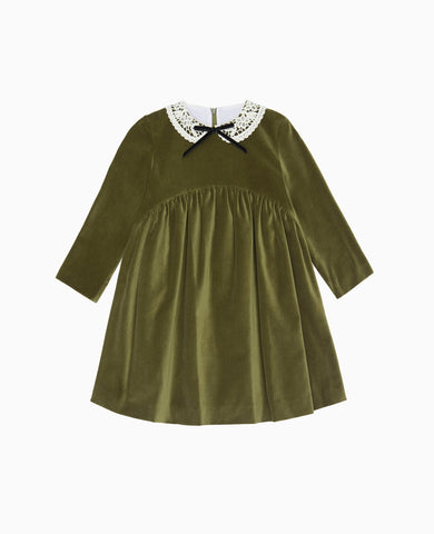 Green Antonella Velvet Girl Empire Dress