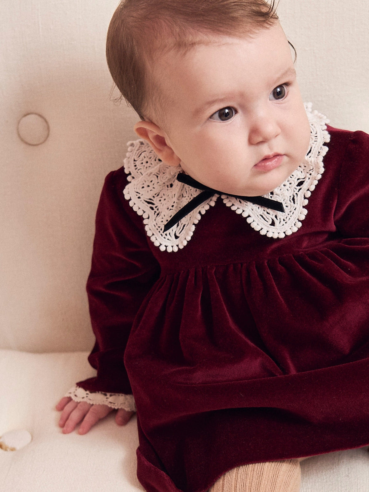 Burgundy Antonella Velvet Baby Girl Set