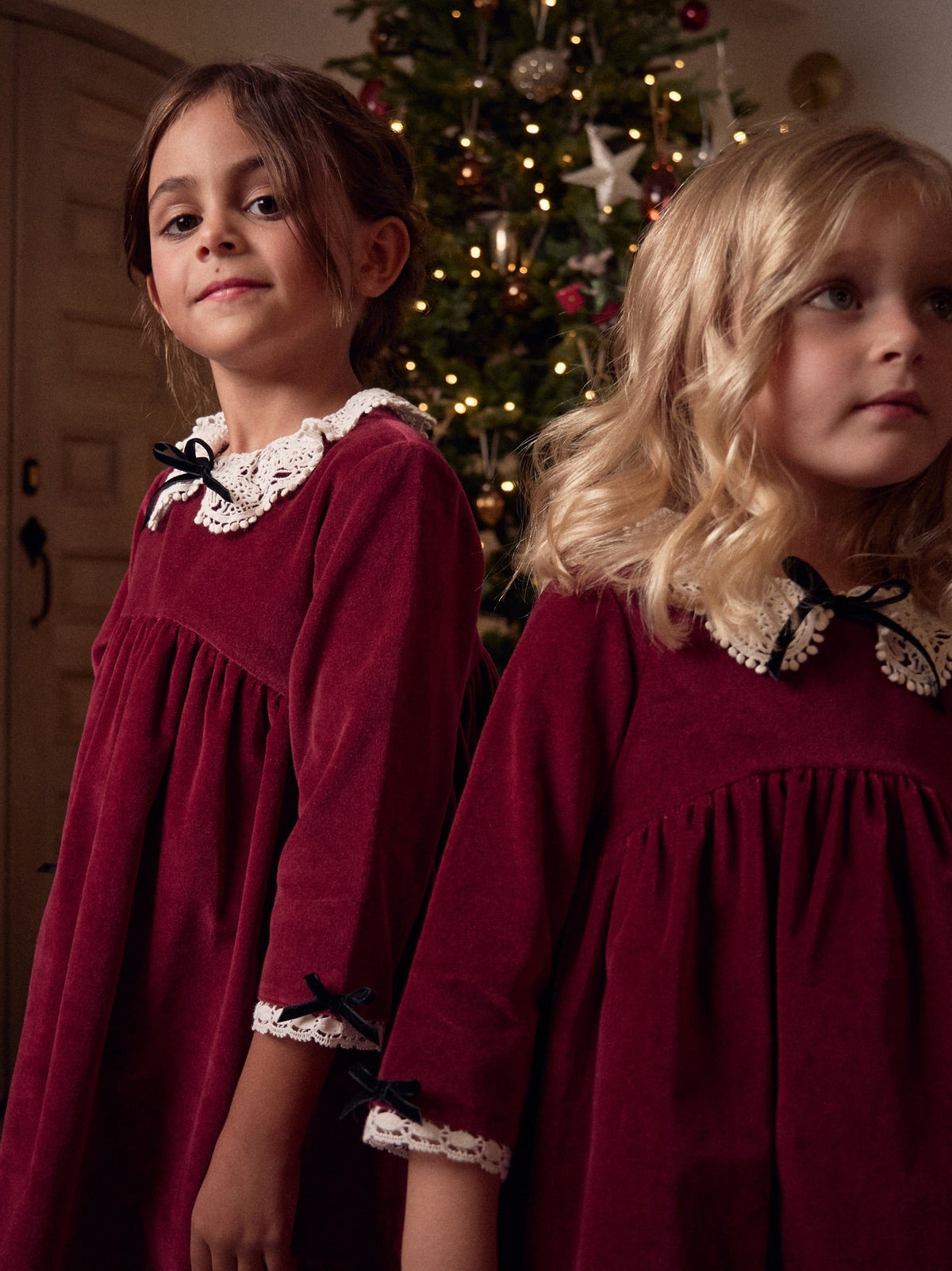 Burgundy Antonella Velvet Girl Empire Dress