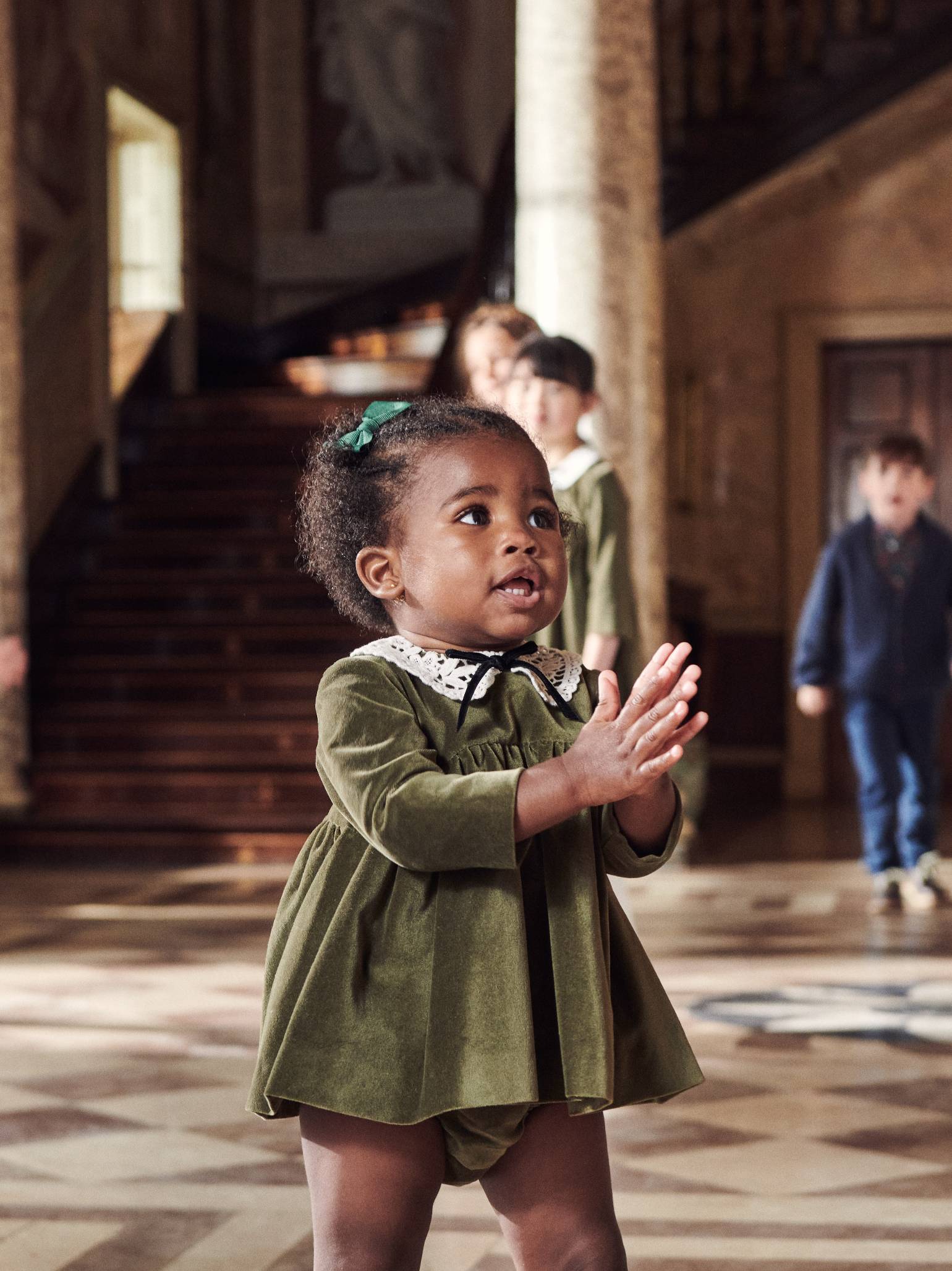 Green Antonella Velvet Baby Girl Set