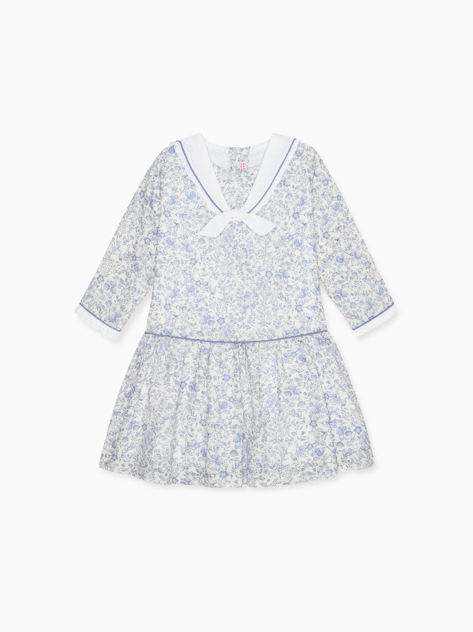 Dark Blue Floral Aranda Girl Drop Waist Dress