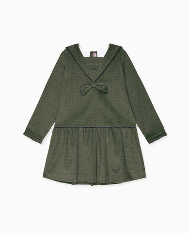 Olive Polka Dot Aranda Corduroy Girl Drop Waist Dress