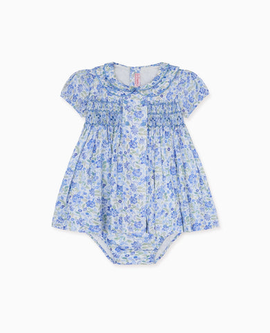 Dusty Blue Floral Arcadia Baby Girl Hand-Smocked Set