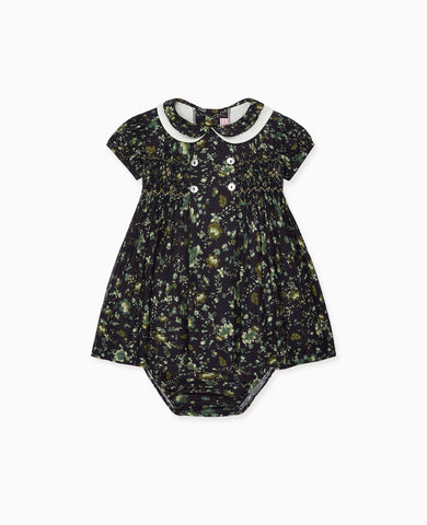 Navy Floral Arcadia Baby Girl Hand-Smocked Set