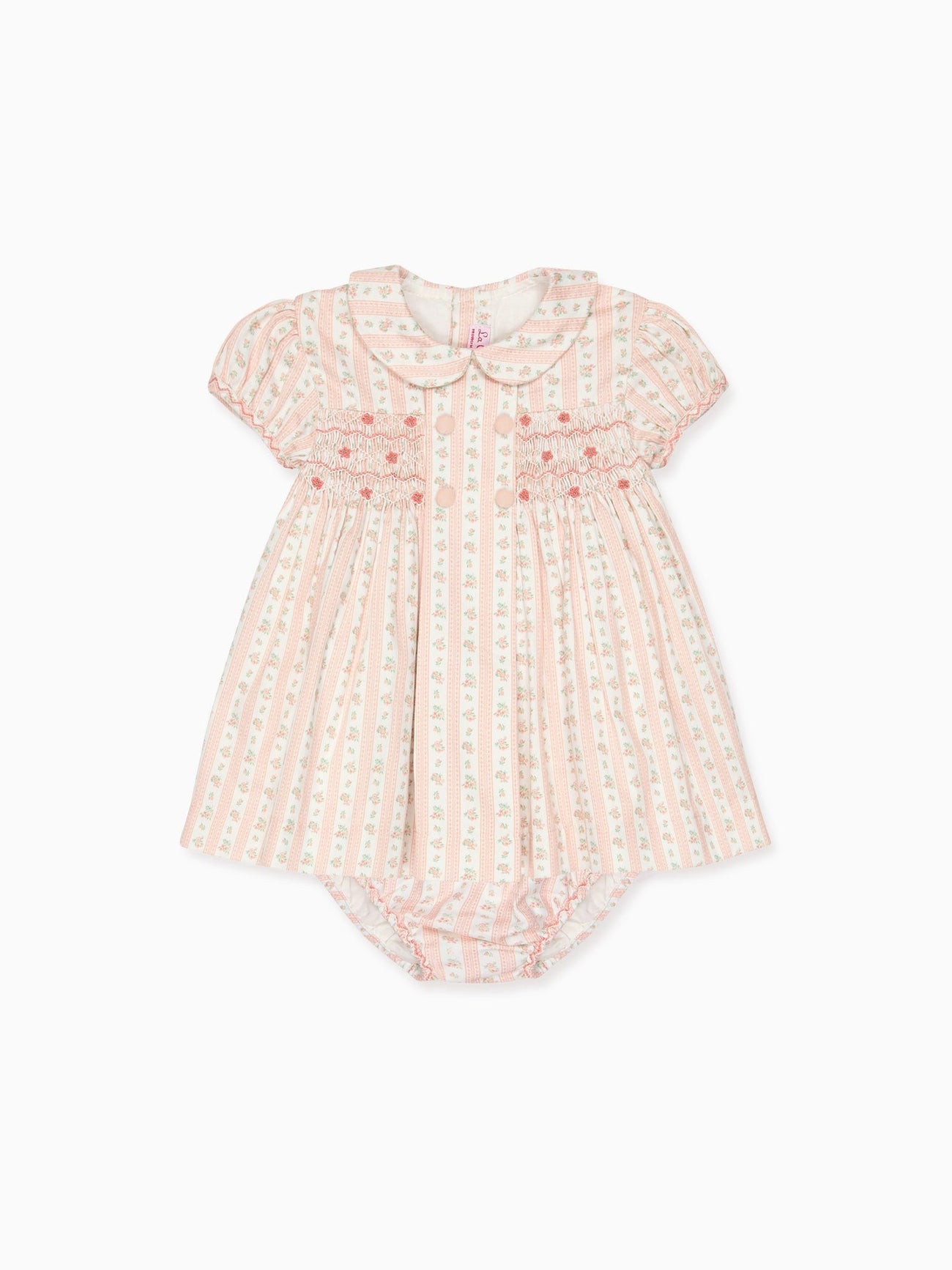 Pink Floral Stripe Arcadia Baby Girl Hand-Smocked Set