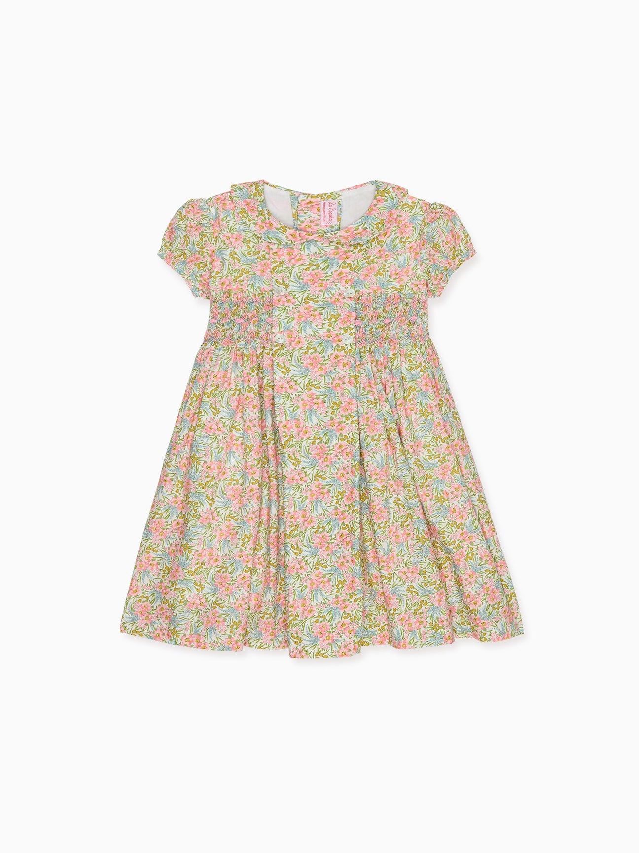 La Coqueta Kids - Pink Floral Arcadia Girl Made With Liberty Fabric Hand-Smocked Dress