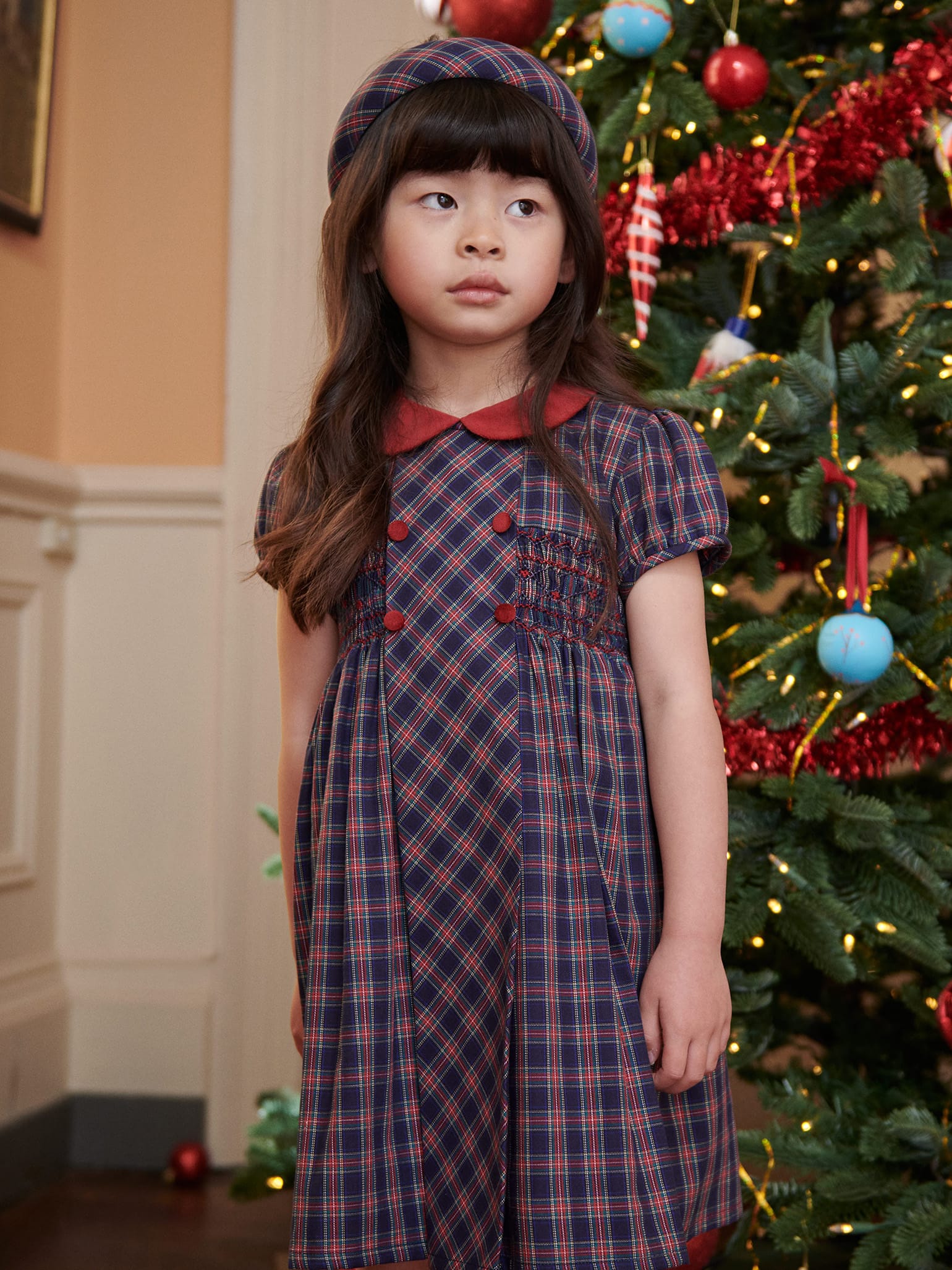 Navy Tartan Arcadia Girl Smock Dress