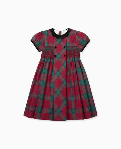 Green Tartan Arcadia Girl Hand-Smocked Dress