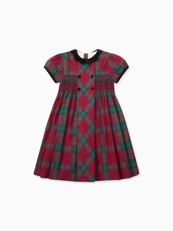 Green Tartan Arcadia Girl Hand-Smocked Dress