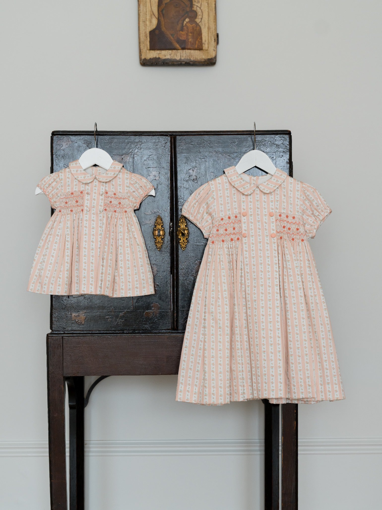 Pink Floral Stripe Arcadia Girl Hand-Smocked Dress