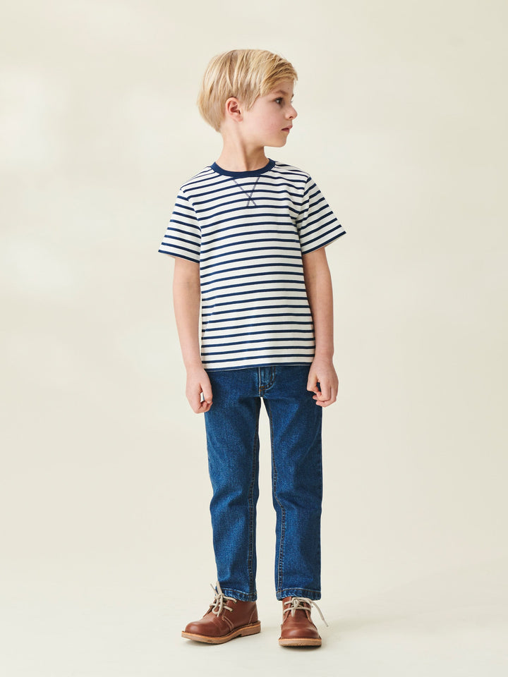 Boys Cotton Stripe Shirt - Navy Blue