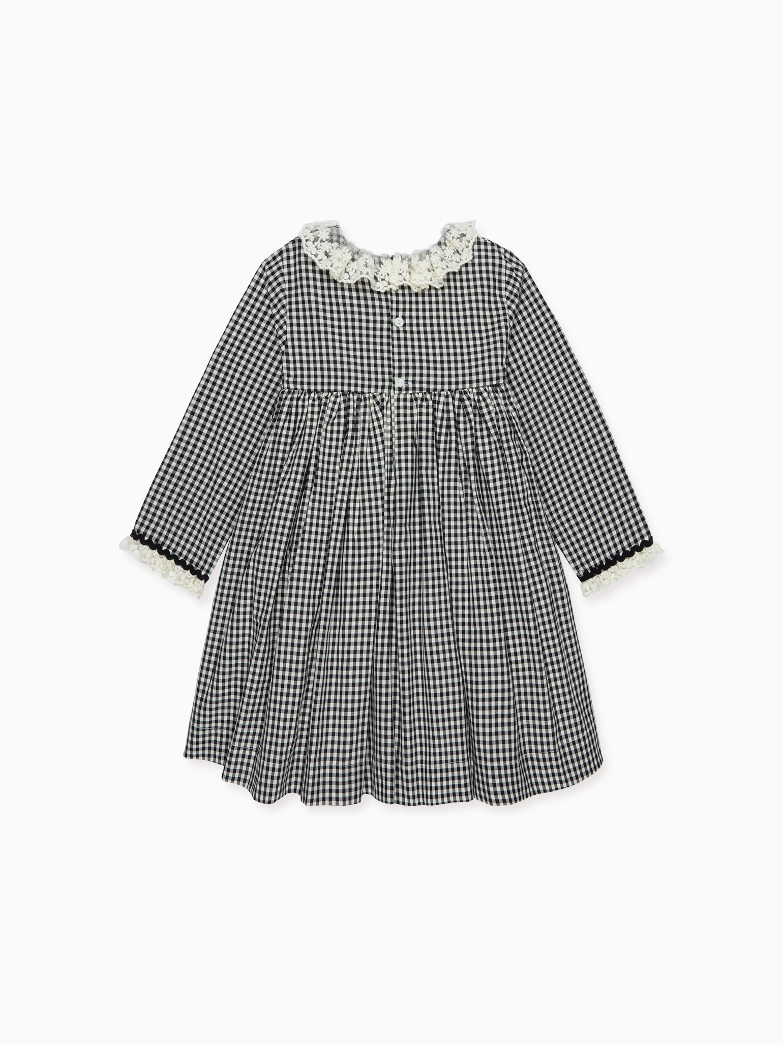 Black Gingham Aurelia Girl Empire Dress | La Coqueta Kids UK