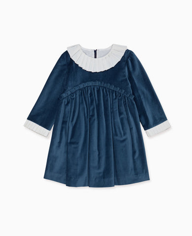 Blue Aurelia Velvet Girl Empire Dress