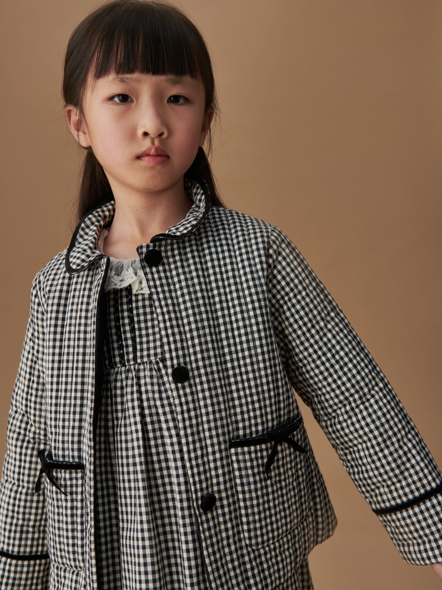 Black Gingham Aurelia Girl Empire Dress