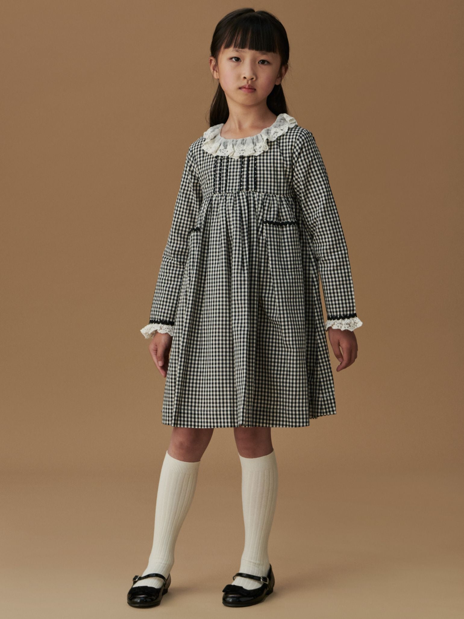 Black Gingham Aurelia Girl Empire Dress