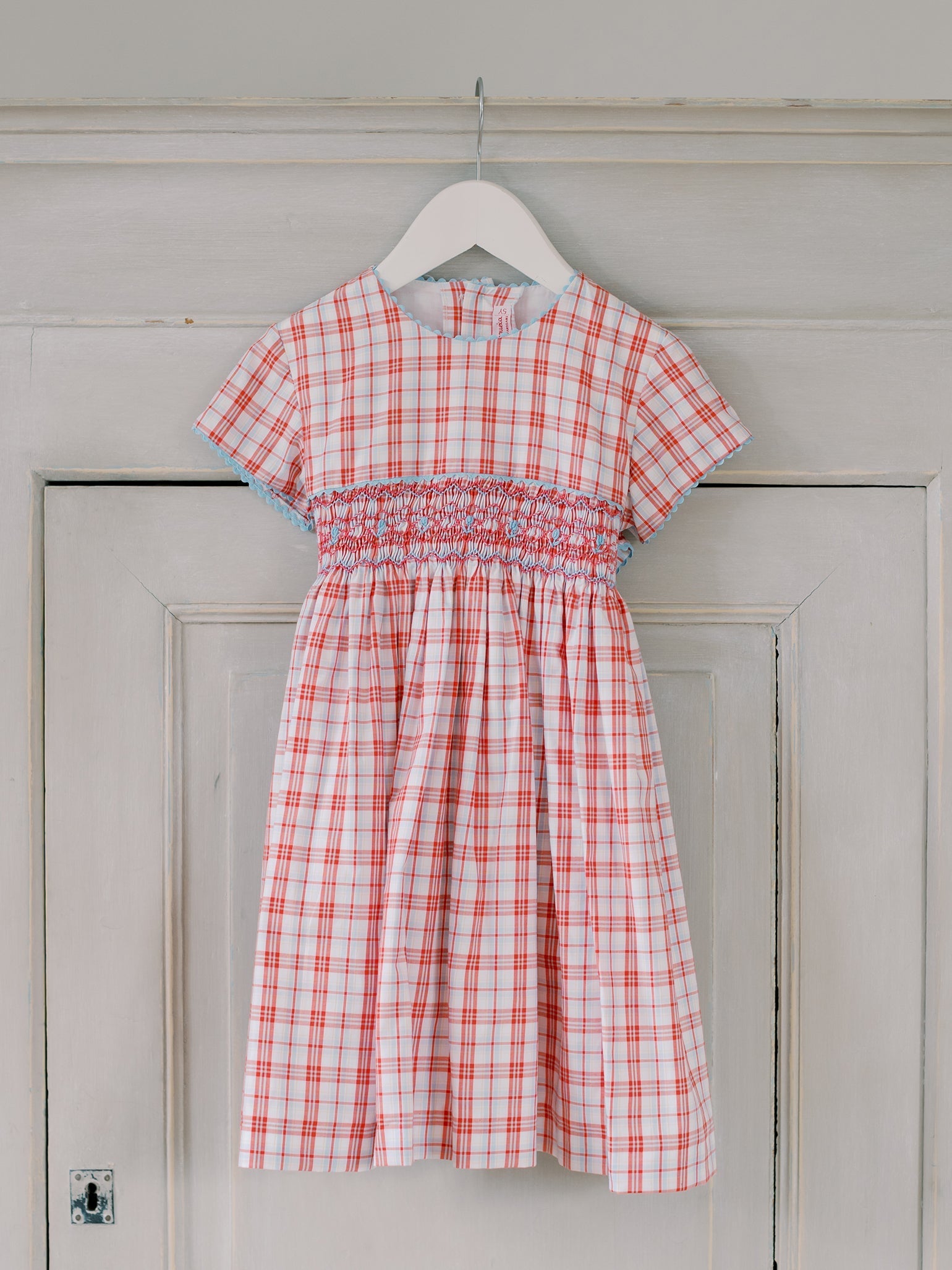 Red Check Ava Girl Hand-Smocked Dress