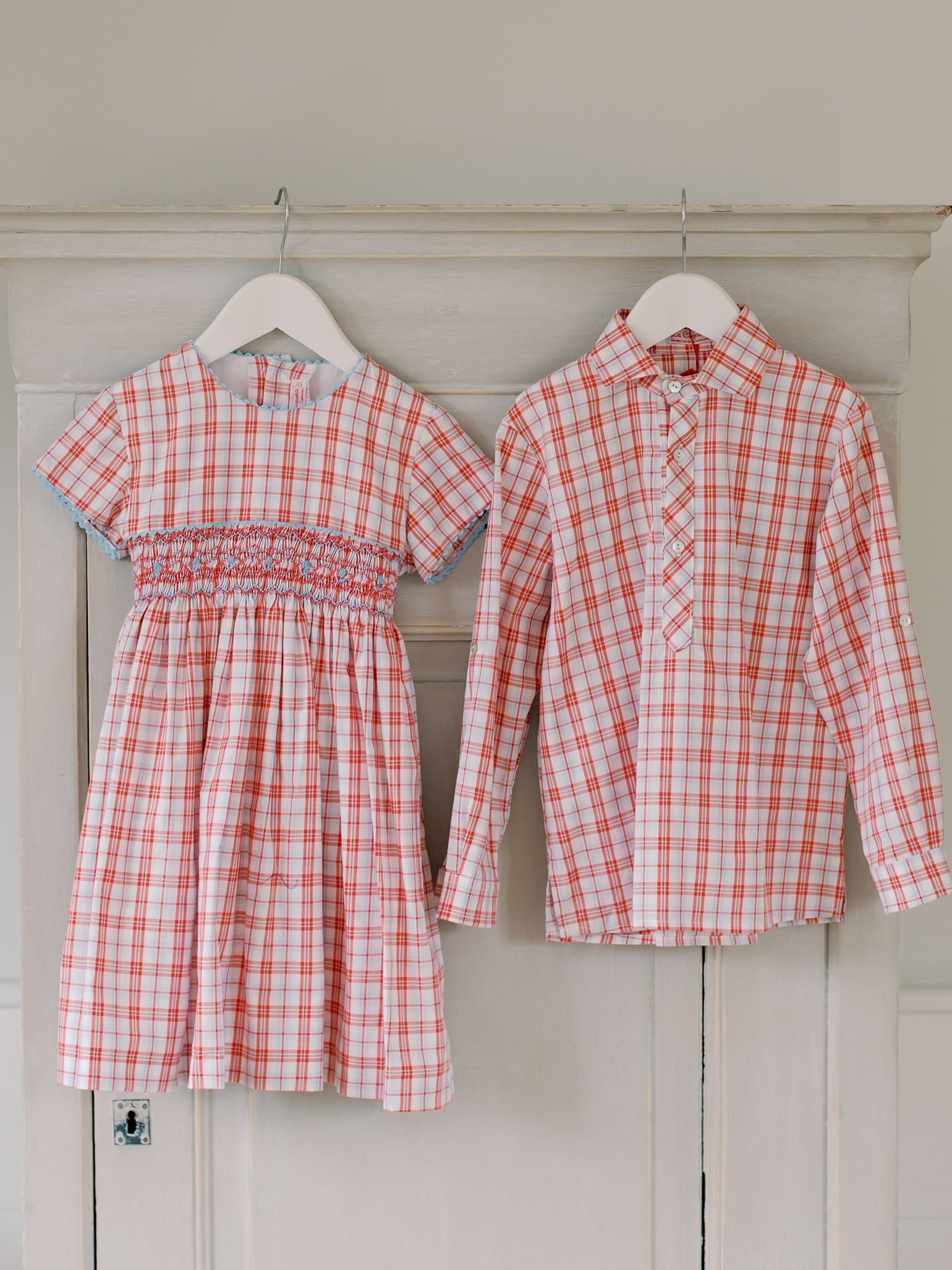 Red Check Ava Girl Hand-Smocked Dress