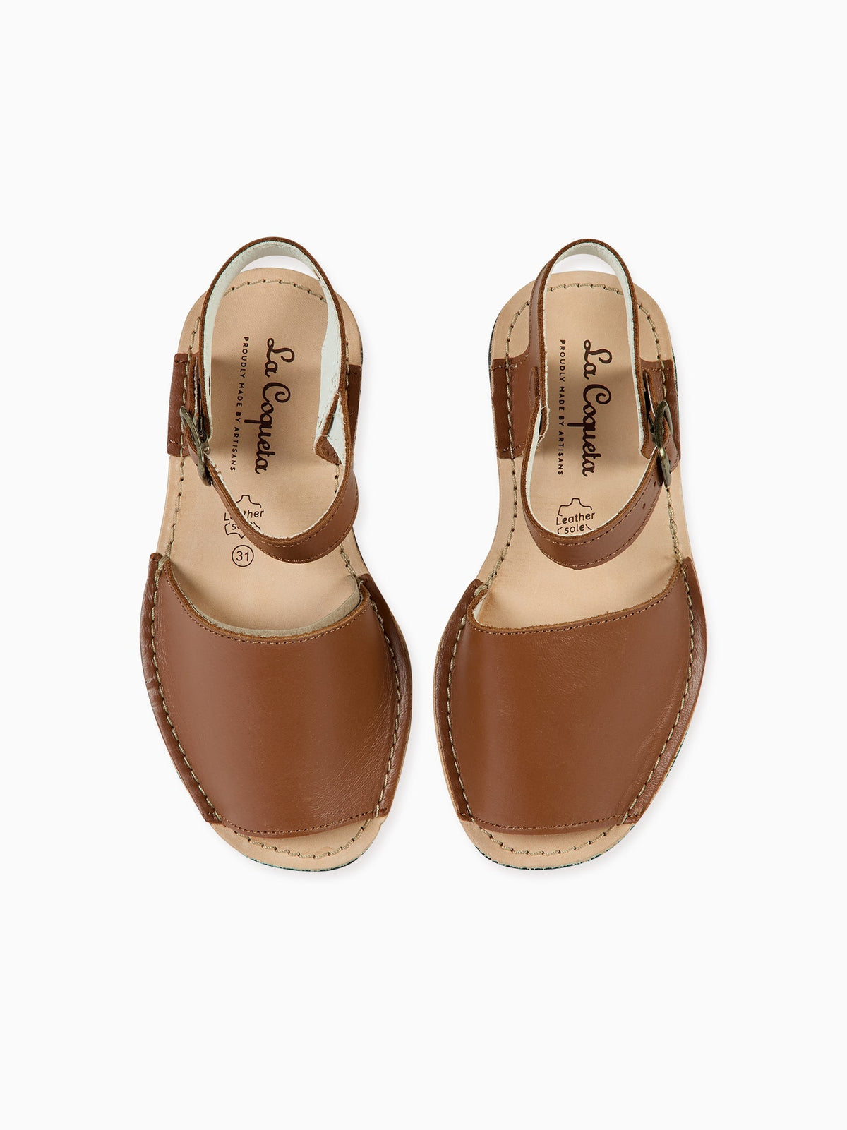 Tan Avarca Leather Kids Sandals | La Coqueta Kids US display picture 2