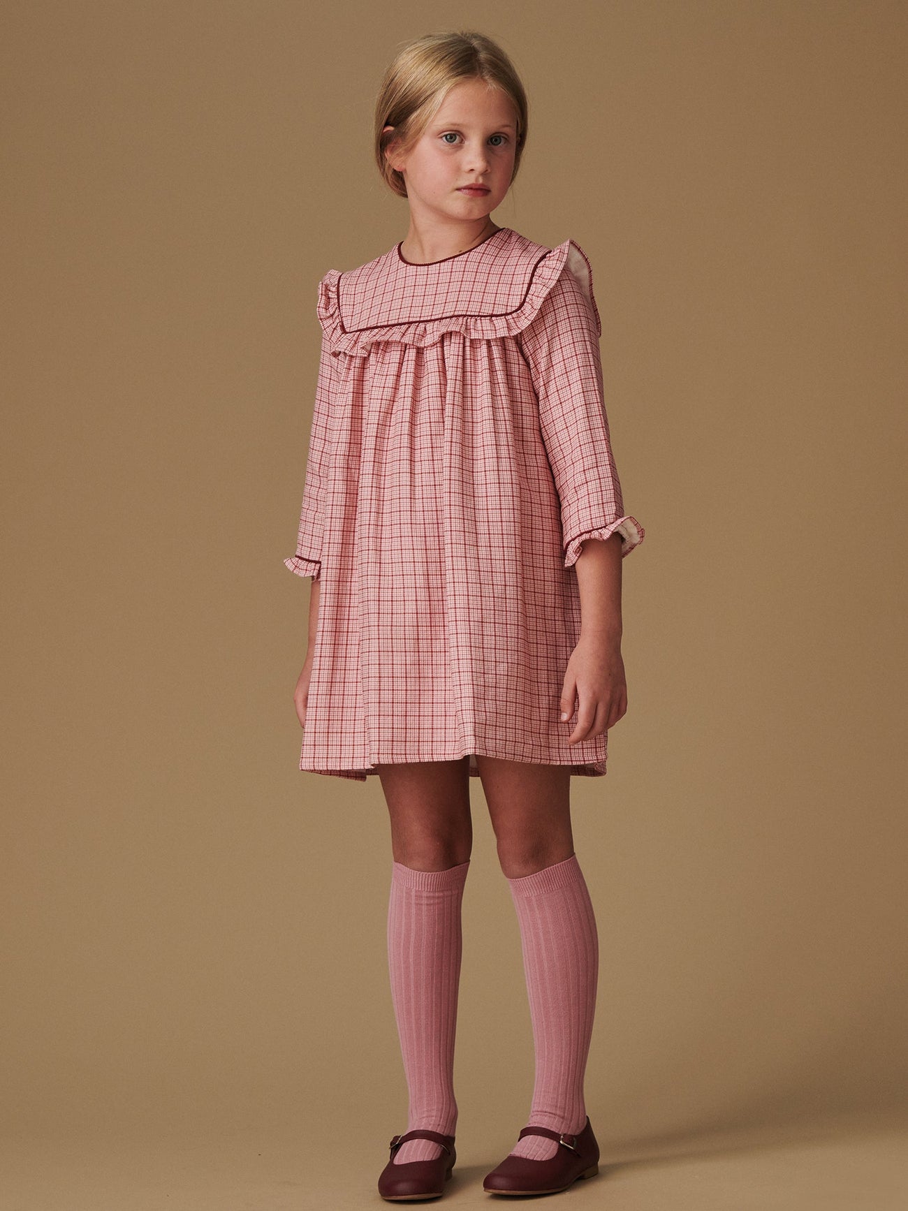 Pink Check Azuna Girl Empire Dress