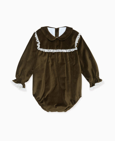 Green Azura Velvet Baby Girl Romper